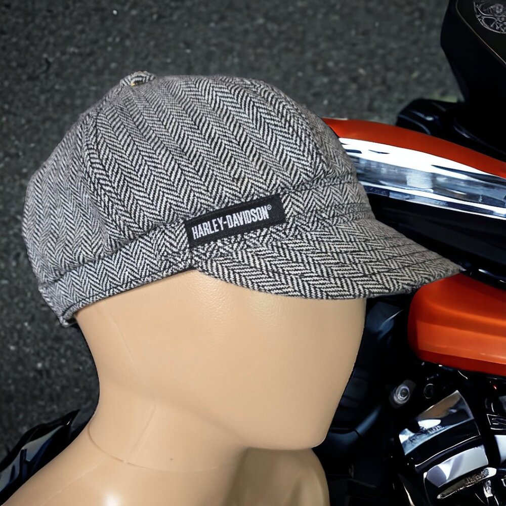Harley-Davidson Herringbone Gray Brown Newsboy Cap